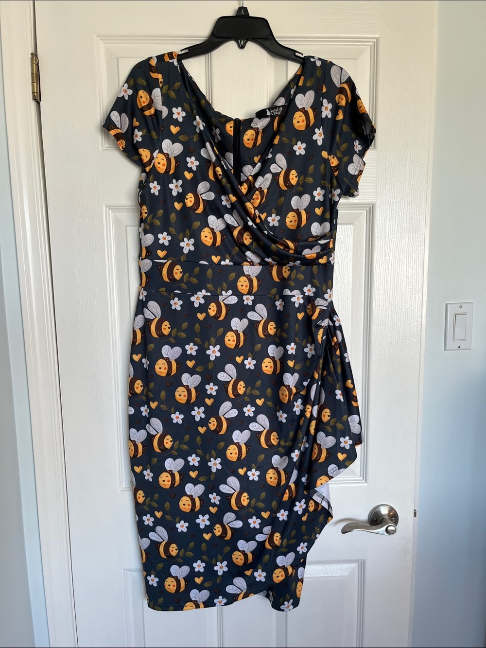Midi Dress with Yellow Bee & White Floral Print